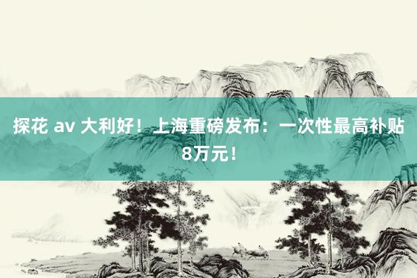 探花 av 大利好！上海重磅发布：一次性最高补贴8万元！