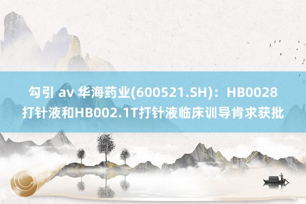 勾引 av 华海药业(600521.SH)：HB0028打针液和HB002.1T打针液临床训导肯求获批