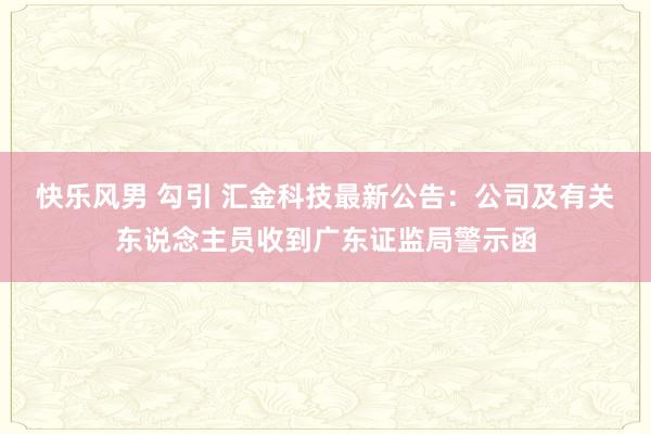 快乐风男 勾引 汇金科技最新公告：公司及有关东说念主员收到广东证监局警示函