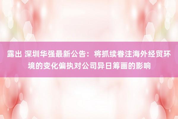露出 深圳华强最新公告：将抓续眷注海外经贸环境的变化偏执对公司异日筹画的影响