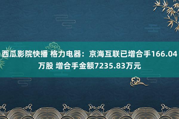 西瓜影院快播 格力电器：京海互联已增合手166.04万股 增合手金额7235.83万元